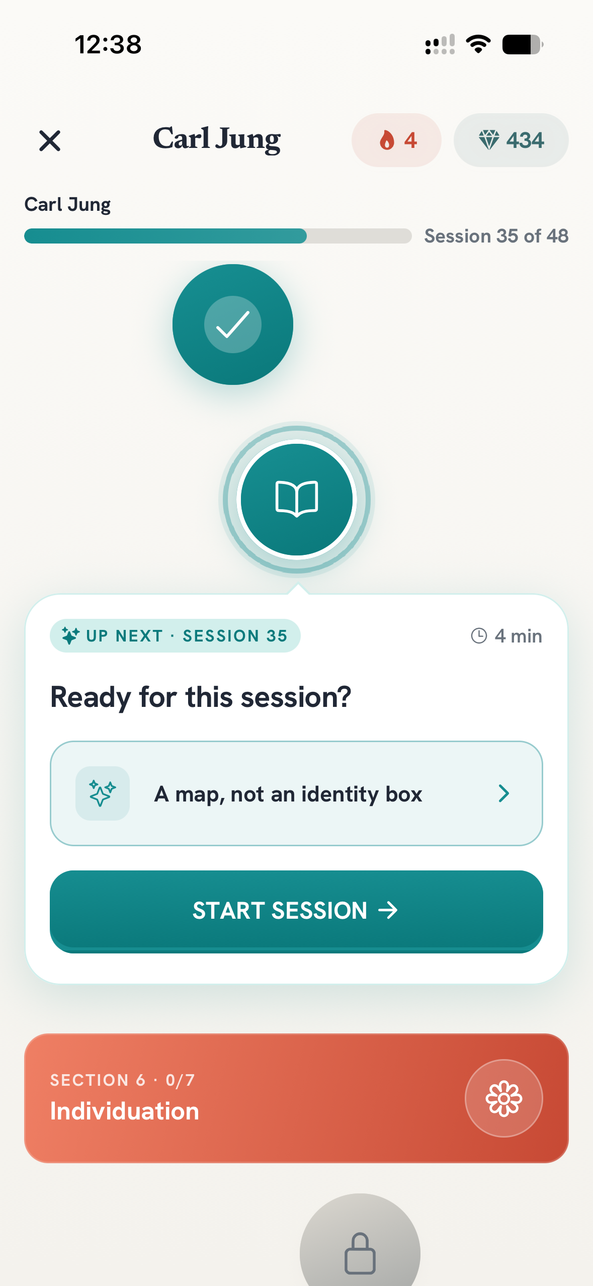 Psyche learning path showing the next Carl Jung session